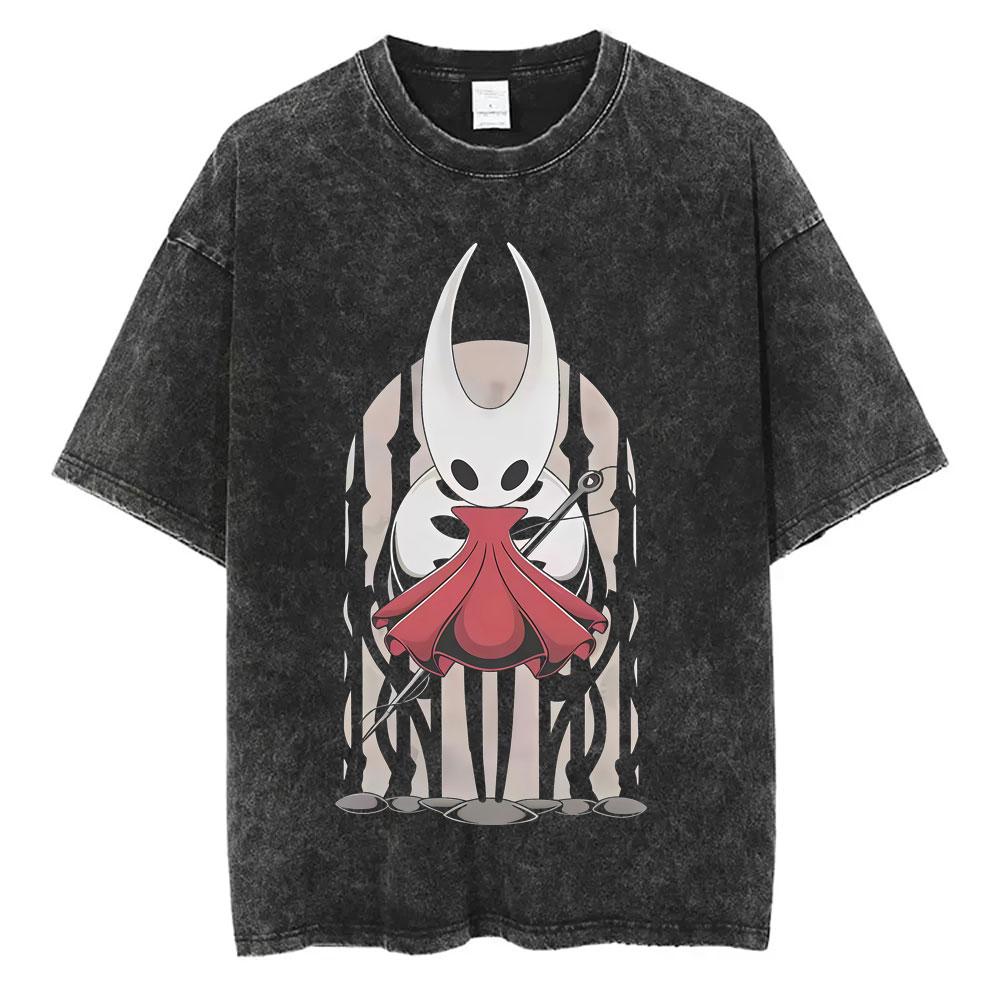 T-shirt Graphique de Poche Hollow Knight Jeu Vintage Lavé Homme Femme T-shirts Décontractés Drôles T-shirts Homme 100% Coton