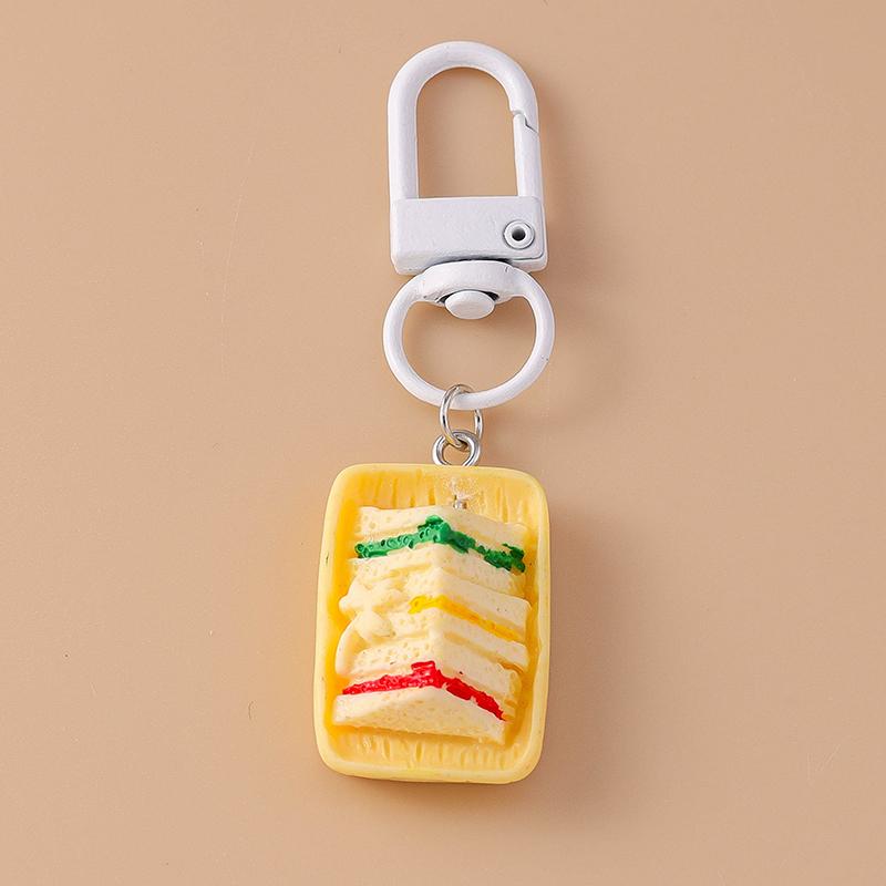 Cute Resin Simulation Food Keychain Bread Sandwich Key Ring Pendant for Key Holder Women Girls Handbag Decor Jewelry Gift