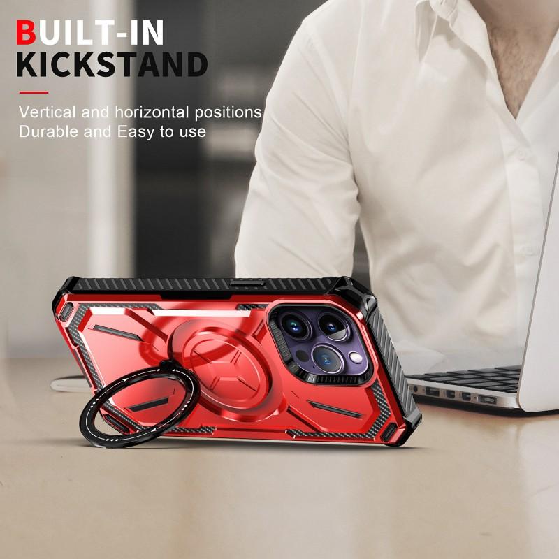 Magnetic Ring Phone Case IPhone 15 Pro Max With Built-in Kickstand Shockproof TPU Cover In 5 Colors