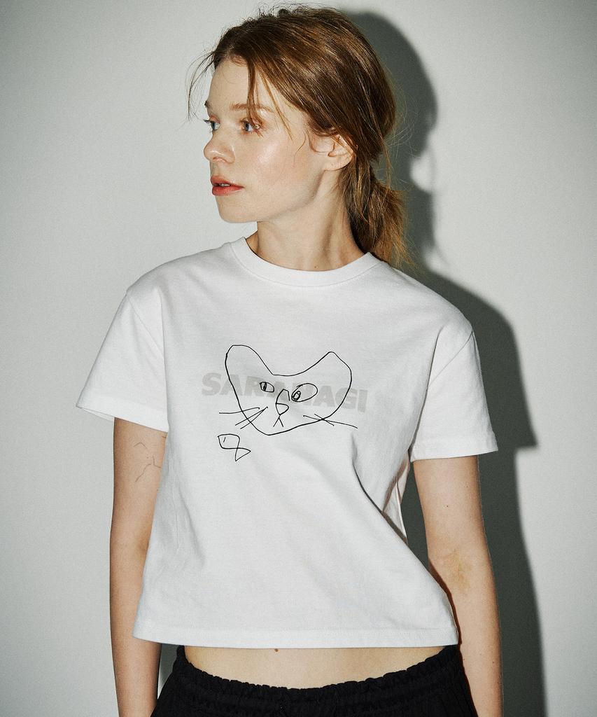 SARANAGI Se01-Crop Doodle Tshirt White