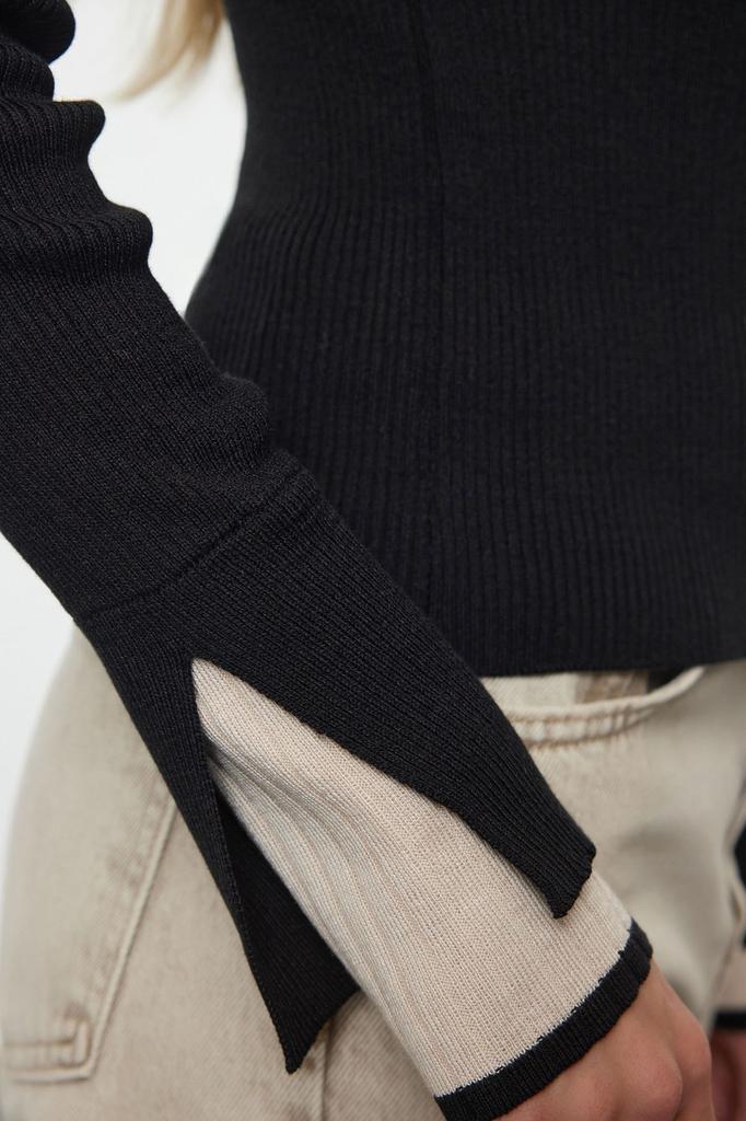 Damski sweter w eleganckim stylu Czarny sweter z dzianiny w bloki kolorów najwyższej jakości