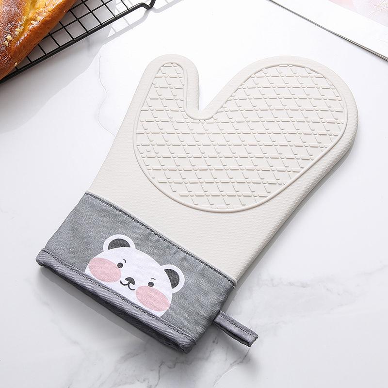 Silicone And Cotton Gloves Twill Double-Layer Microwave Oven Oven Gloves Kitchen Baking Heat Insulation Gloves Oven Mitts