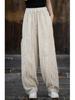 Women's Spring & Summer Ramie Flannel Pants - National Style, Improved Chinese Straight Cut with Drawstring.