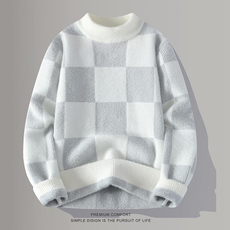 

Men s Trendy Mink Velvet Sweater - Half-High Collar, Warm Spliced Knitwear 4XL світло-сірий колір
