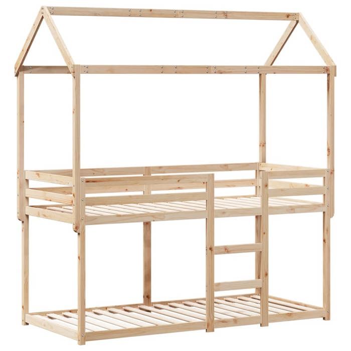 VidaXL Bunk Bed with Roof 90x190 Cm Solid Pine Wood, Bed, Bed Frame, Loft Bed, Bedroom Furniture, Slatted Base, 3282127