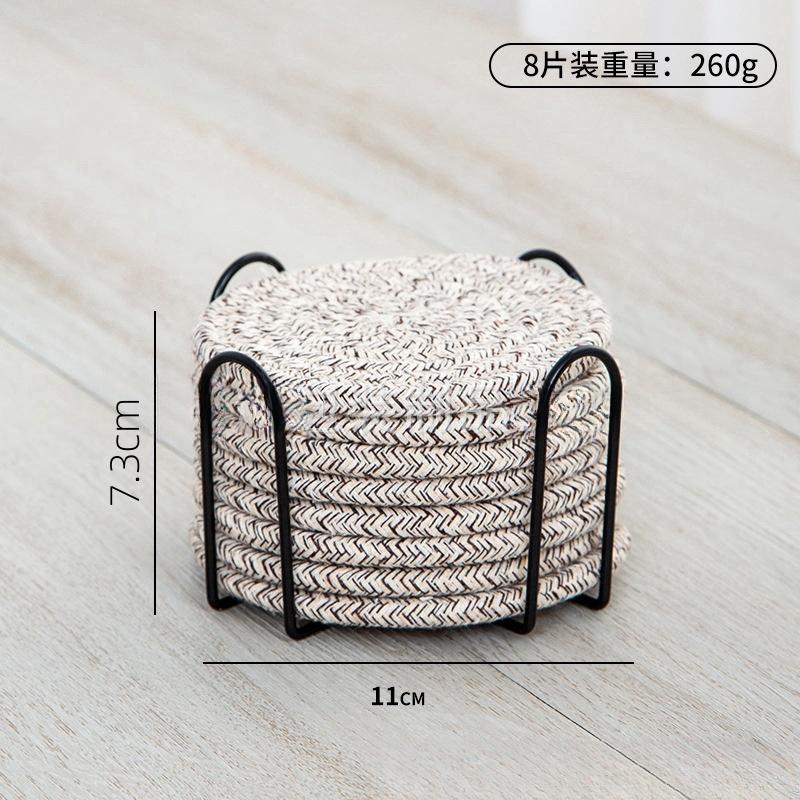 8pcs Handwoven Coasters Made of Cotton Absorbent and Heat-resistant Solid Color Nordic Style Coaster for Home Decoration