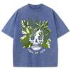 Couple T-Shirts Loose Oversized Wash Denim Tees Skull Botanical Print Casual Chic Unisex Short-Sleeved Vintage Top
