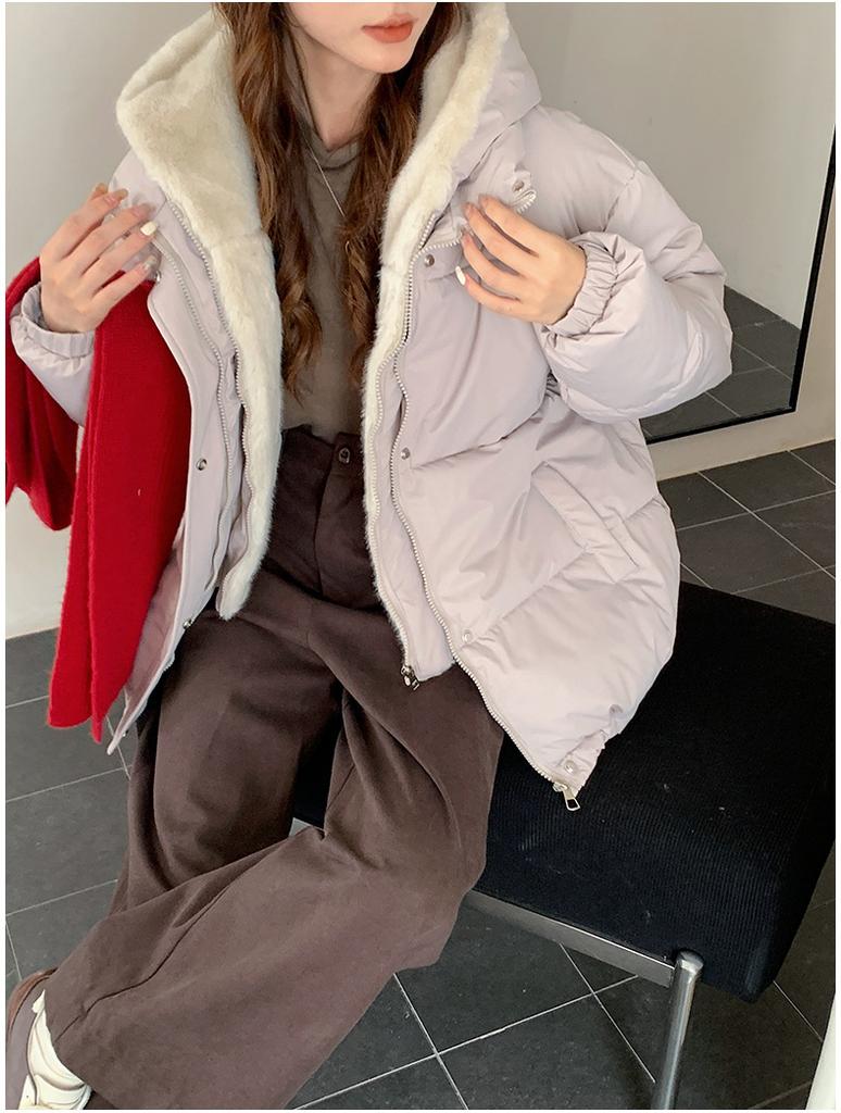 Fake Two-piece Stitching Puffer Jacket Women's Loose Thickened Warm Cotton-padded Coat With Fur Lining