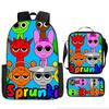 Rhythm Box Three-Piece Children'S Picnic Bag Cartoon Animation Pencil Bag Large Capacity Wear-Resistant Anti-Splash Schoolbag