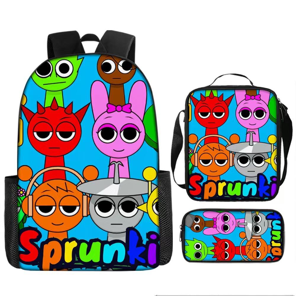 Rhythm Box Three-Piece Children'S Picnic Bag Cartoon Animation Pencil Bag Large Capacity Wear-Resistant Anti-Splash Schoolbag