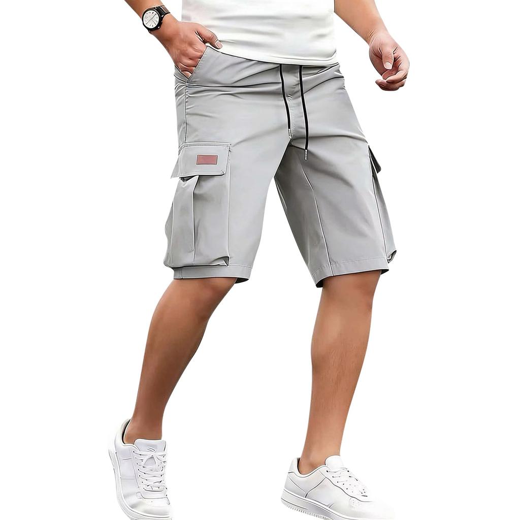 Herren Shorts mit mehreren Taschen Lässiger lockerer Schnitt Kordelzug Taille Knielang Utility Shorts für Outdoor-Sportarten