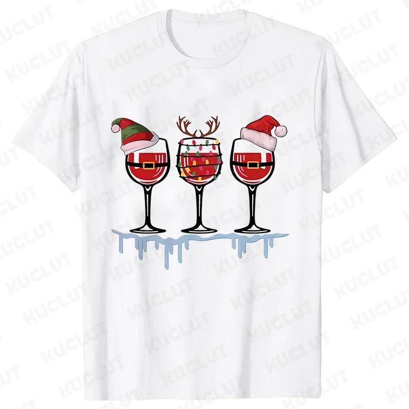 Christmas Wine T Shirts for Women Clothing Funny Cartoon Tshirts Kawaii Fashion Tshirt Tops Harajuku Womens YK Clothing