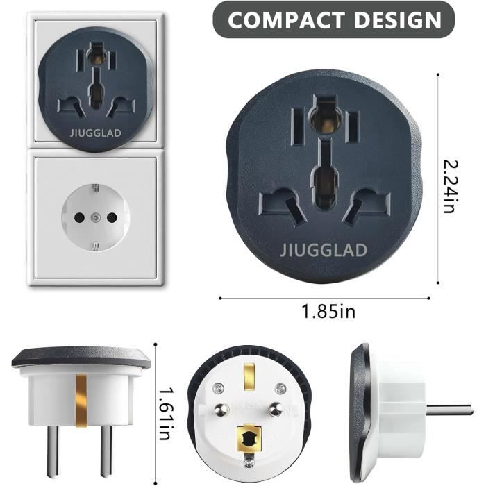 Adaptateur de voyage - JIUGGLAD - UK vers EUR - Pack de 2 - Sécurisé - Universel