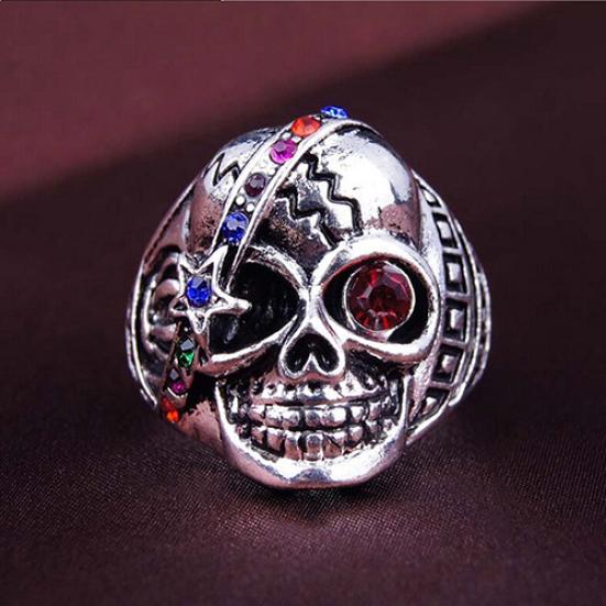 Unisex Punk Style Skull Star Rhinestone Inlaid Lover's Gift Ring Jewelry