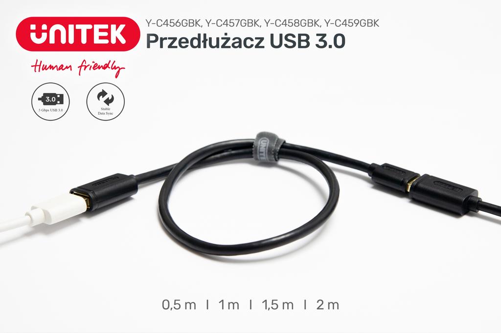 Kabel Unitek Y-C457GBK Przedłużacz USB 3.0 AM-AF 1,0m