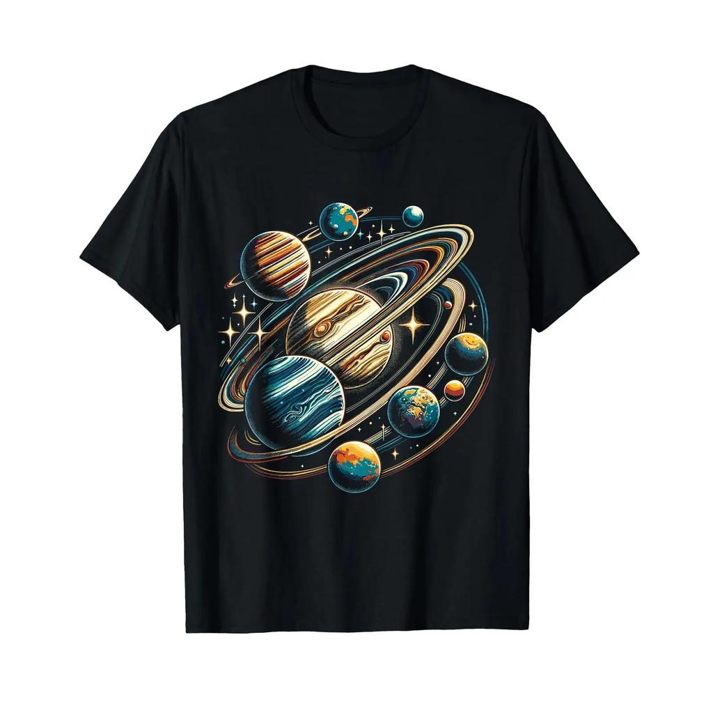 Solar System Planets Space T Shirt vintage Washed homme Top For Everyday Wear Breathable Versatile Slightly Casual streetwear