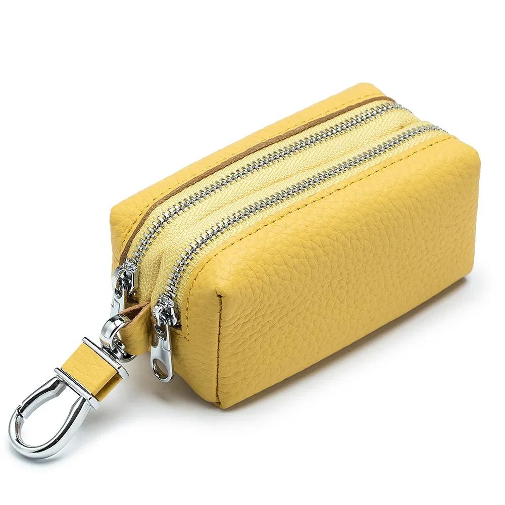 Genuine Leather Key Bag Case Large Capacity Double Layer Multi-function Fashion Card Bag Wallet Keychain Key Wallets Coin Purse