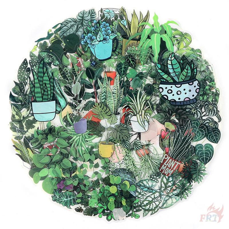 50Pcs/Set Green Potted Plants PET Stickers Waterproof DIY Fashion Doodle Decals Stickers