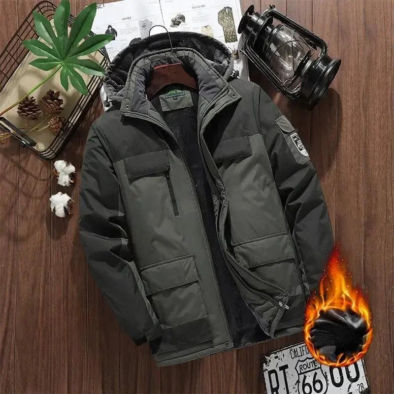Winter Fleece Jacket Men Casual Thicken Warm Cotton Padded Jacket Men's Fashion Hooded Outdoor Windproof Coat Parkas Plus Size