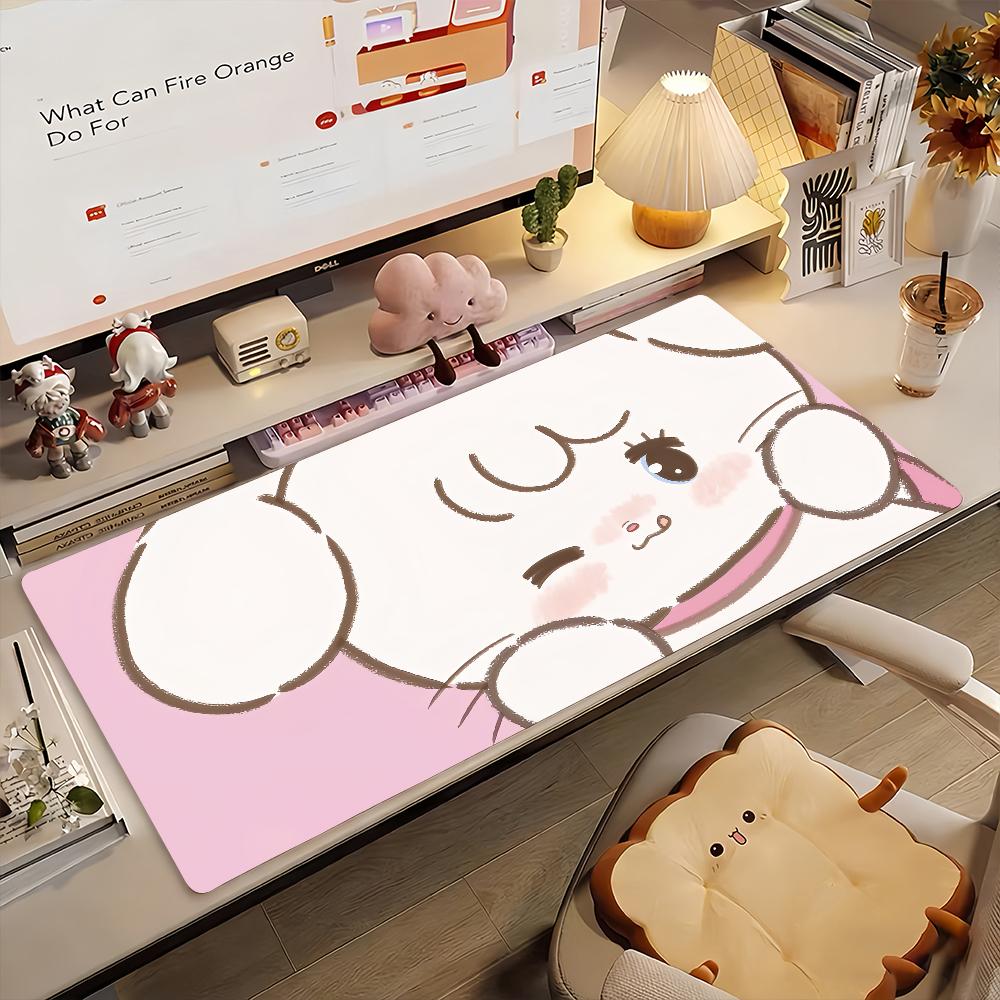 Gaming Mouse Pad Large Desk Mat Antislip Stitched Edges Cute Pink Cartoon Cat Nonslip Mat for Gaming Office Use