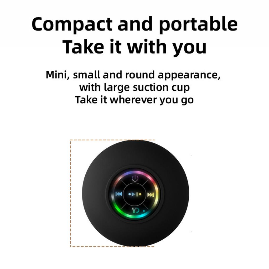 Bluetooth-compatible Shower Speaker, IPX4 Waterproof Wireless Portable Speakers with LED Light, FM Radio, Suction Cup
