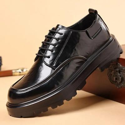 Schwarze Schlichte Weiche Lederschuhe für Herren Höhenerhöhend Niedriger Preis Gewöhnlich Elegant Klassisch Original Neu Eingetroffen Sozialer Mann Freizeitschuh