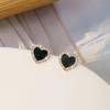 Elegant Black Heart Stud Earrings with Sparkling Rhinestones Zinc Alloy, Perfect for Everyday & Party Wear