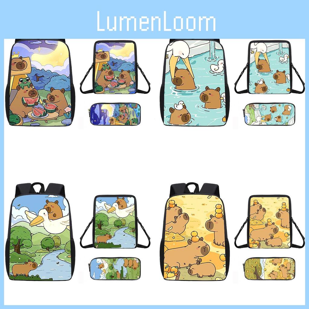 Cartoonmuster Capybara Rucksack Umhängetasche Federmäppchen Dreiteiliges Set