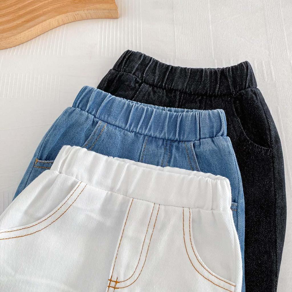 Children's Spring/Autumn Soft Jeans - Unisex, Ages 0-6, Casual Western Style Solid Color