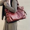 Large Capacity PU Tote Bag Women Fashion Shoulder Bag With Drawstring Detail Soft Texture Handbag Everyday Use