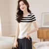 Petite Striped Wool Blend Short-Sleeve Knit Top