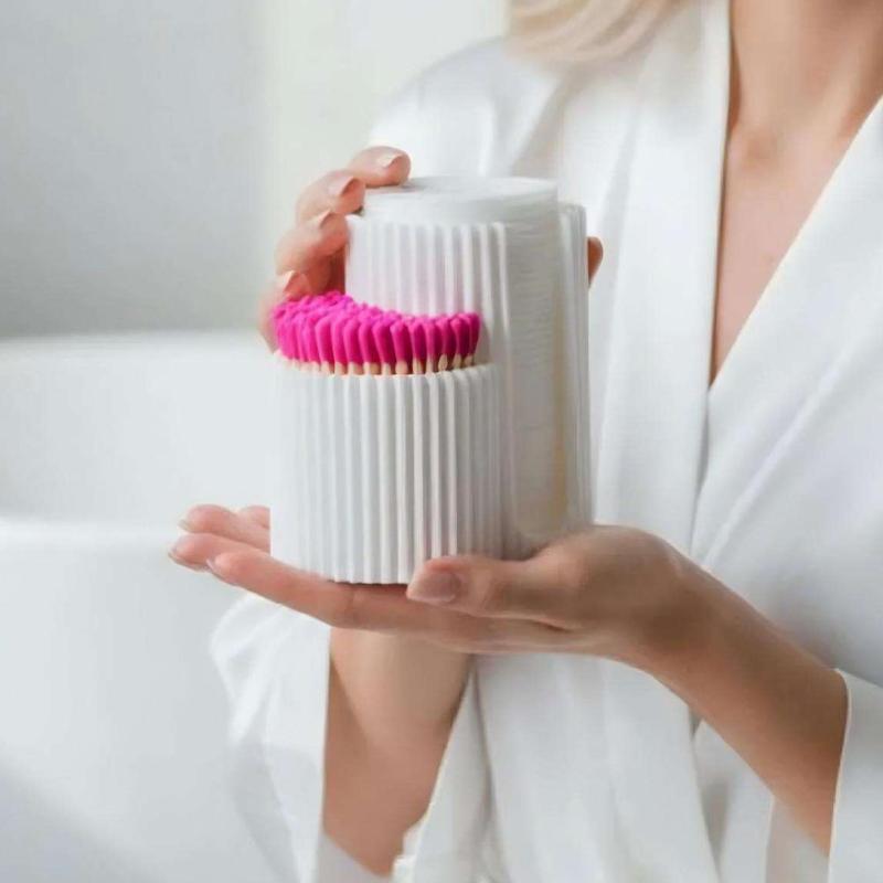 Cotton Swabs Storage Box Dustproof Makeup Round Pad Holder Clear Desktop Organizer for Vanity Bathroom Countertop