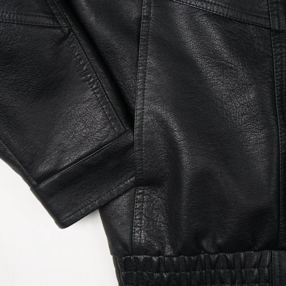 Weekhour High Neck Faux Leather Jacket Black