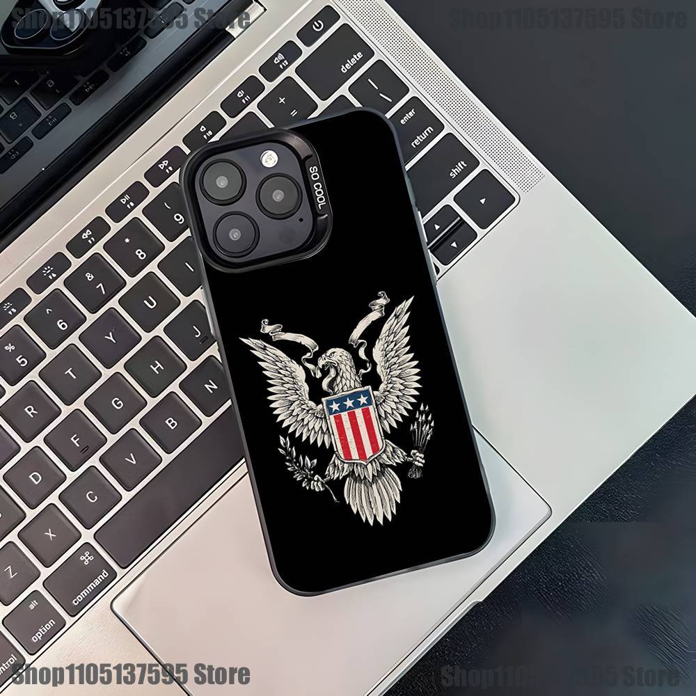 Flag American USA Phone Case For iPhone 17,16,15,14,13,12,11,Pro,XS,Max,Plus,Mini,SE4,E Black Matte Shockproof Cover