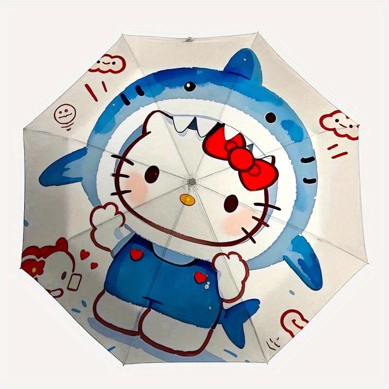 Hello Kitty, Shark Costume Automatic Opening and Closing Parasol Compact Travel Umbrella with 8 Ribs for Women and Men Ideal Birthday/Christ