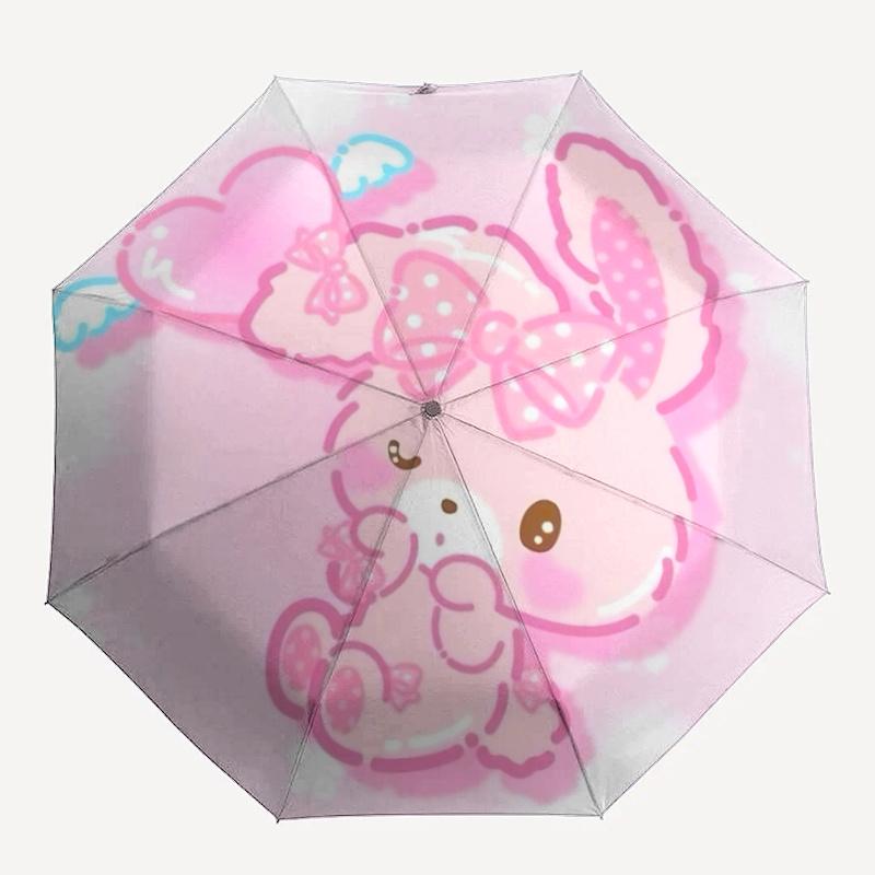1pc Pink Bunny with Bowknot Automatic Opening Folding Umbrella - 8 Bone Iron Frame, Suitable for Fans, Travel, Daily Use, Gift for Fans.T039