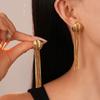 European and American metal sense geometric fringed silver needle earrings real gold electroplating elegant niche high-end earrings 