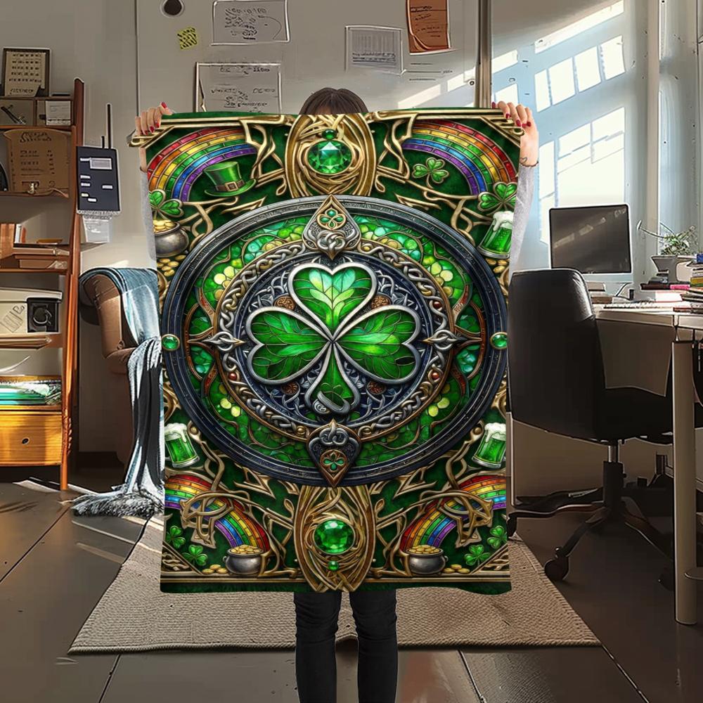 1Pc St.Patrick's Day Print Flannel Blanket, High quality Comfortable for All Seasons, Home Decor, Warmth and Comfort, Perfect for Christmas Gifts W73