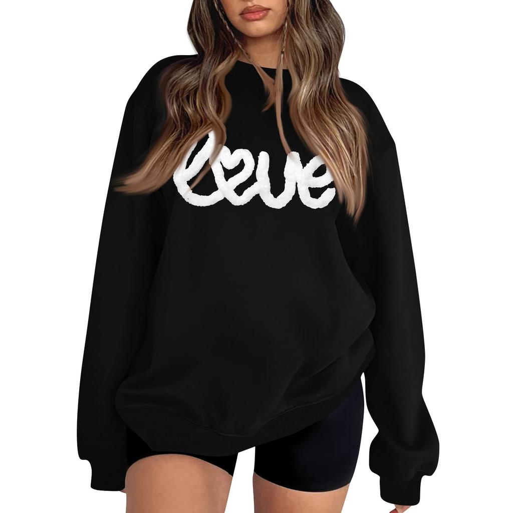 Women's Fashion Casual Long-sleeved Loose Valentine's Day Printed Round Neck Pullover Hoodie Sweatshirt