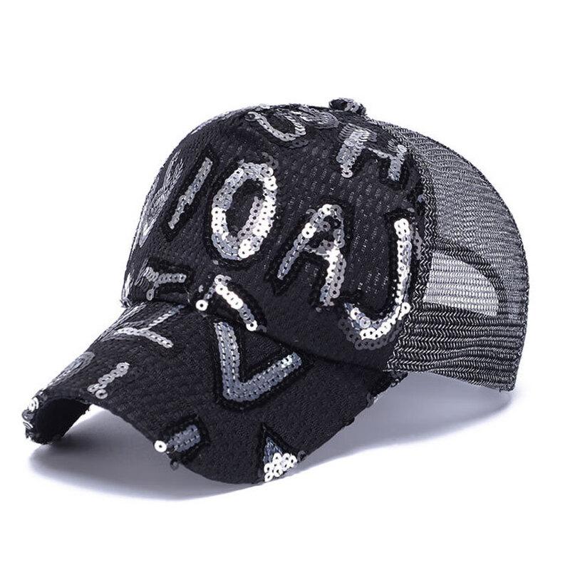 

ZHENYUEQI Women s Sequin Mesh Baseball Cap