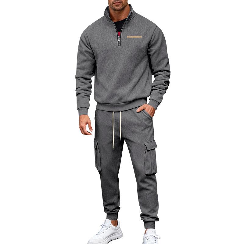 Men's 1/4 Zip Stand Collar Tracksuit 2 Piece Outfit Long Sleeve Sweatshirt & Cargo Jogger Pants Set Casual Athletic Sweatsuit