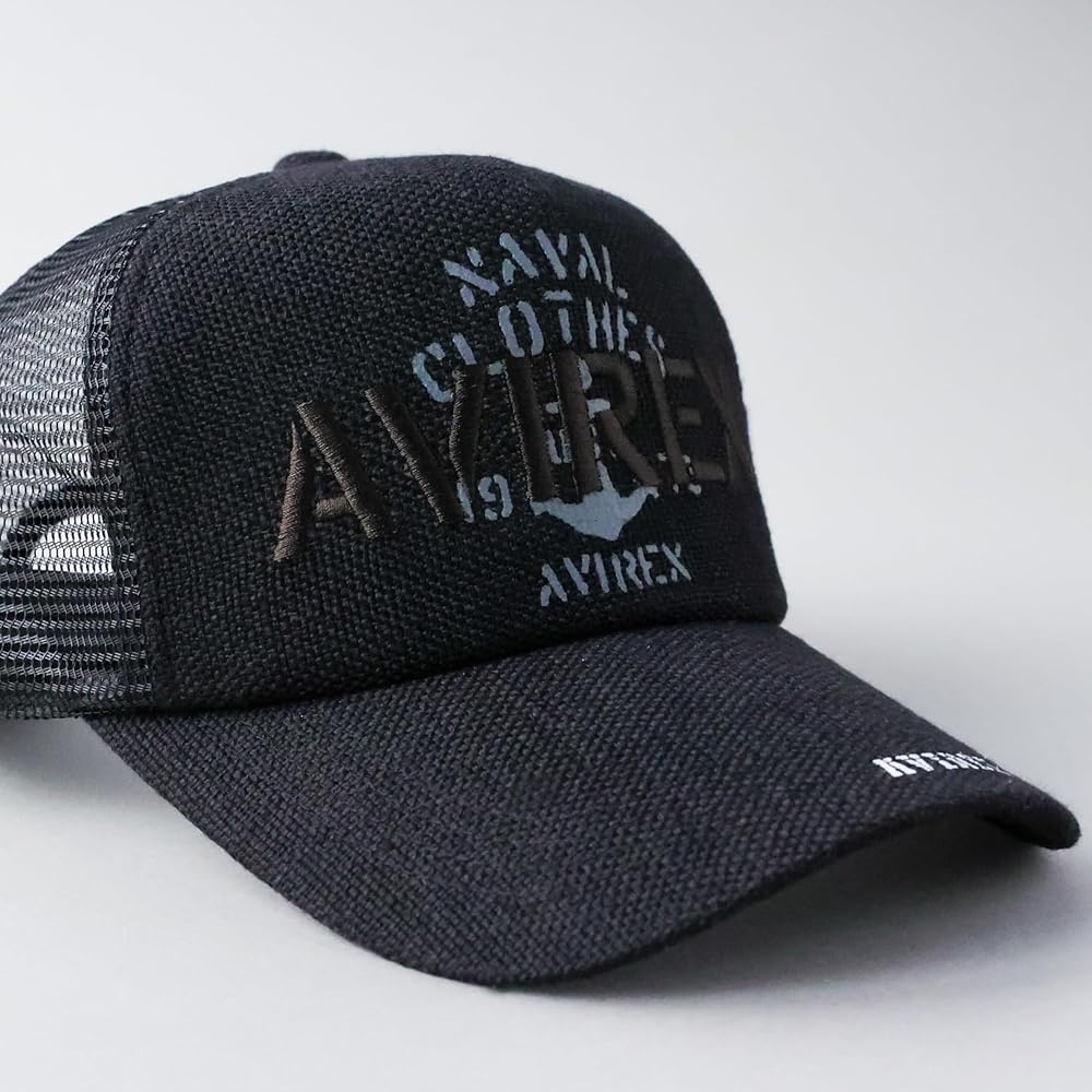 AVIREX Standard Military Mesh Cap Black XL Denim Jute Big Size Baseball Hat for Men