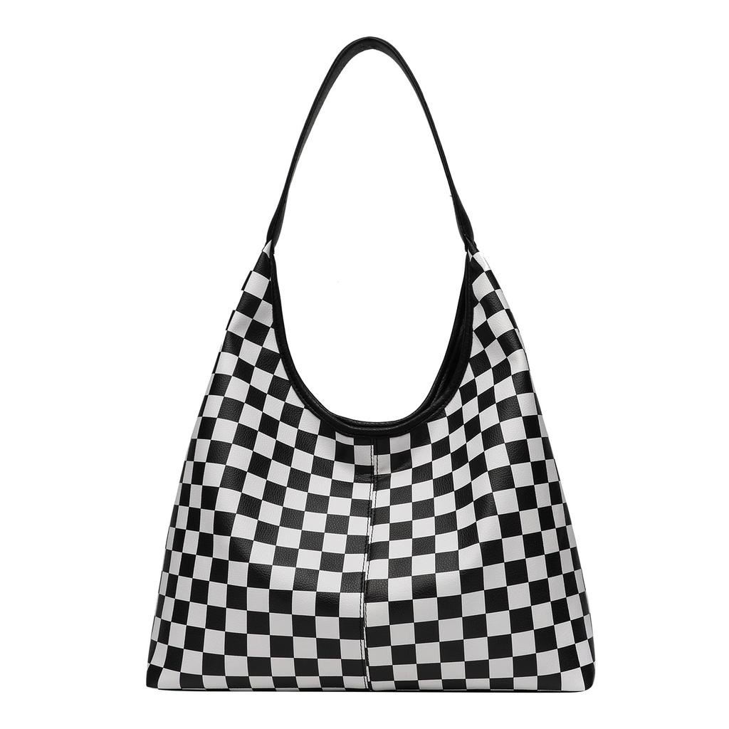 Black And White Grid Large-Capacity Tote Bag Women'S High-End Commuter Bag Trendy Versatile Shoulder Bag