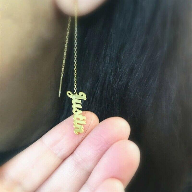 

Серьги Sherman Custom Name Linear Threader с длинными кисточками и буквами, женские ювелирные изделия из нержавеющей стали розового золота