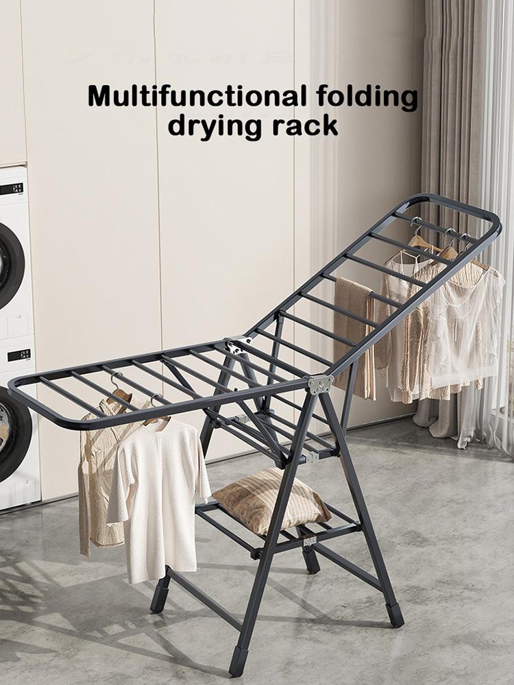 Household Airfoil Floor Drying Rack Balcony Multifunctional Folding Hanger Simple Stabilize The Carbon Steel Quilt Rack