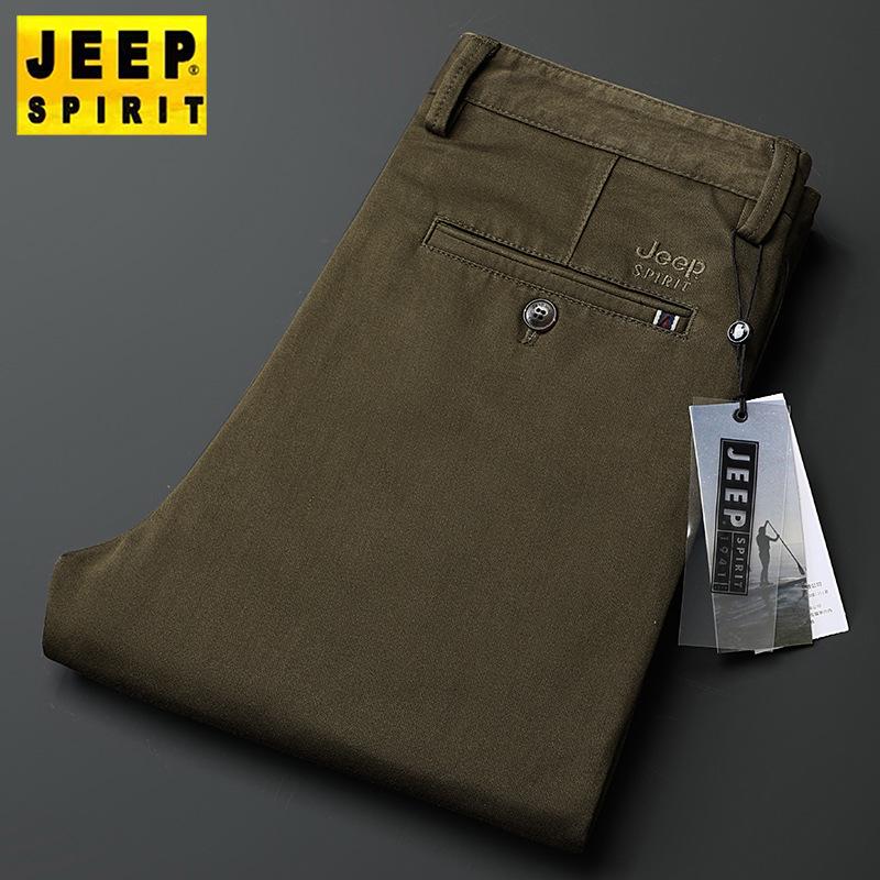 Men's Autumn/Winter Casual Gray Stretch Cotton Pants, Straight-Leg, Loose-Fit, Mid-Rise, Solid Color, Durable, Military Green J856A.