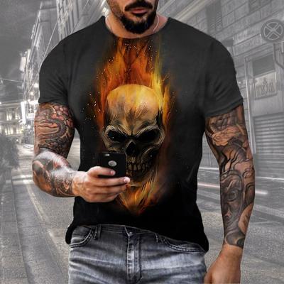 Simple and Casual Sports Hip Hop Skull Burns Up Men's Personalized Fun Pattern 3D Printing T-shirt Street Breathable Lightweight New Summer