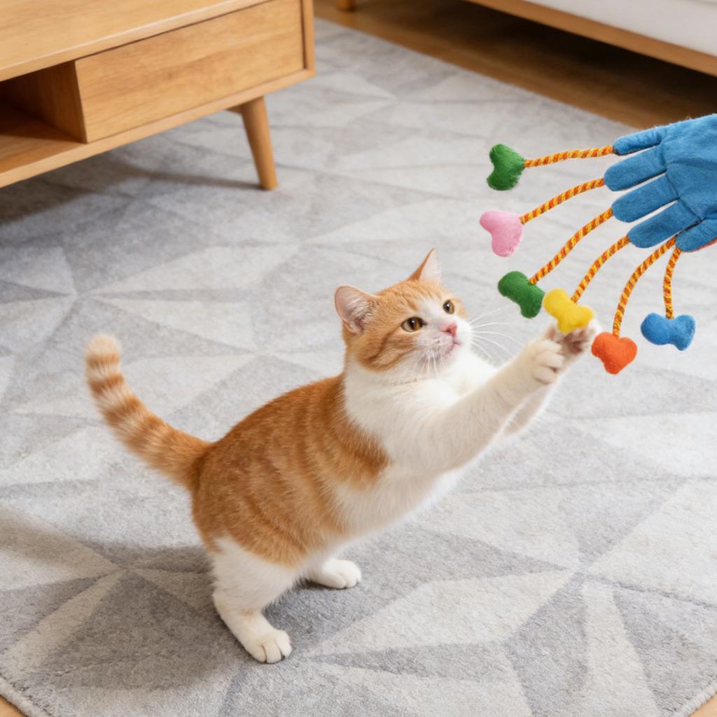 Toys For Indoor Cats, Funny Play Glove Toys Stuffed Plush Teaser Mitts With Built-in Bell Five- Scratch Teasing Toy For Indoor Cats