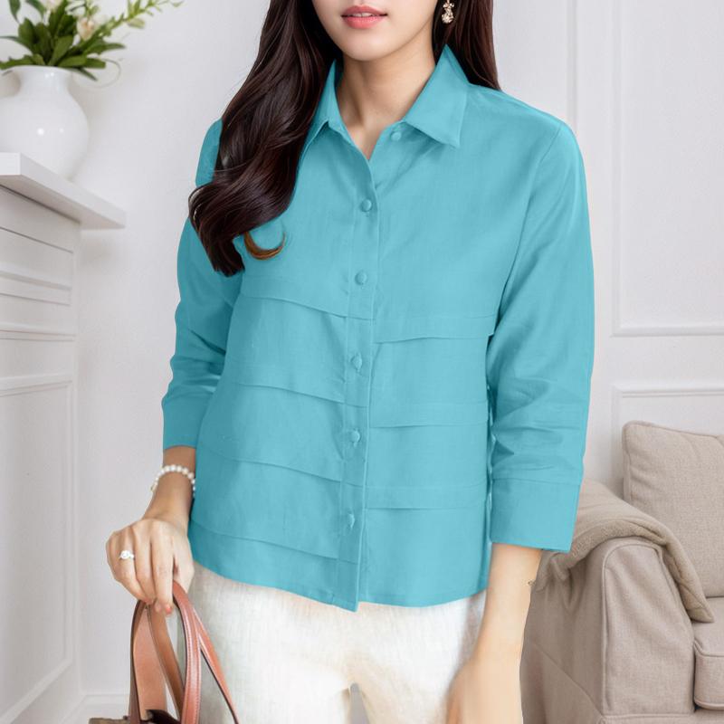 ZANZEA Blouse ample décontractée à manches 3/4 et col classique pour femme