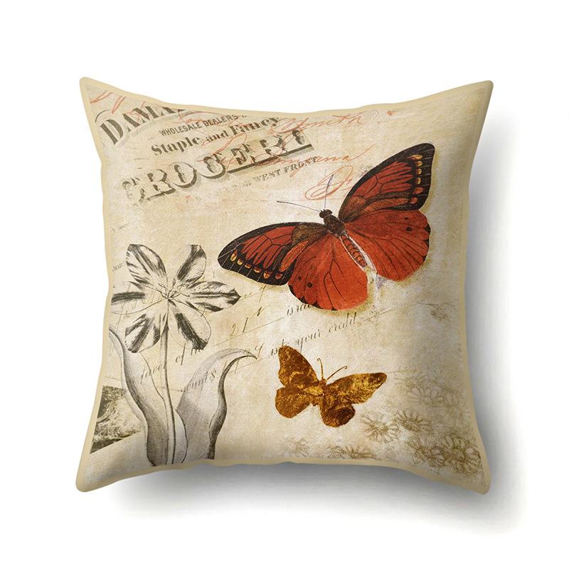 Polyester Pillowcase Peach Leather Velvet Decoration Printed Butterfly Pillowcase Waist Cushion Cover Car Cushion Head Cushion Cover